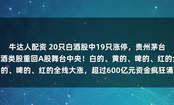 牛达人配资 20只白酒股中19只涨停，贵州茅台大涨8.61%，“老登”酒类股重回A股舞台中央！白的、黄的、啤的、红的全线大涨，超过600亿元资金疯狂涌入白酒板块